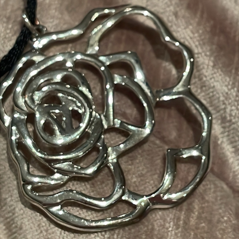 Black Silk Cord Rose Pendant Necklace 14-16” - Picture 6 of 6